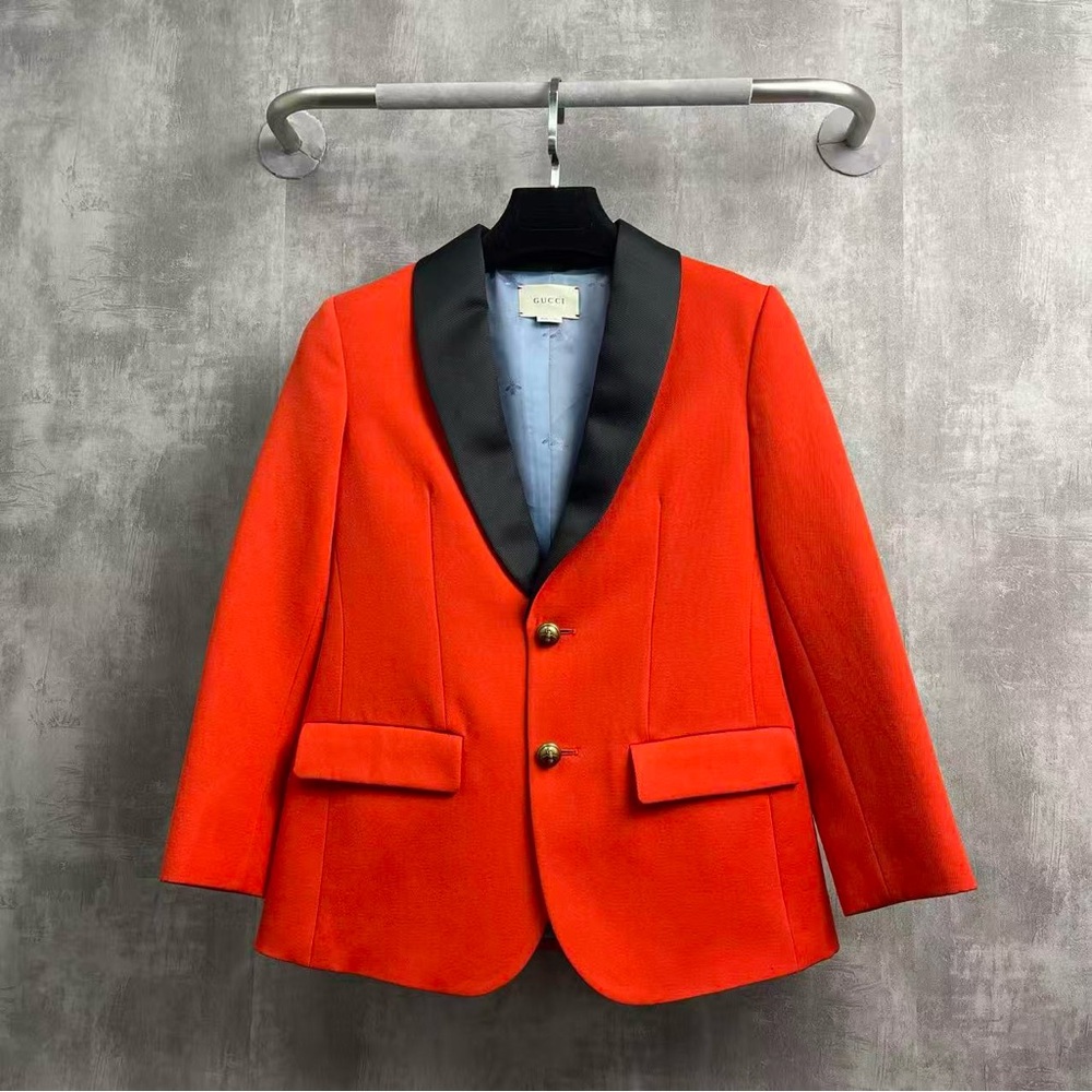 Authentic Gucci Kids Orange Tuxedo Jacket with Black Lapel